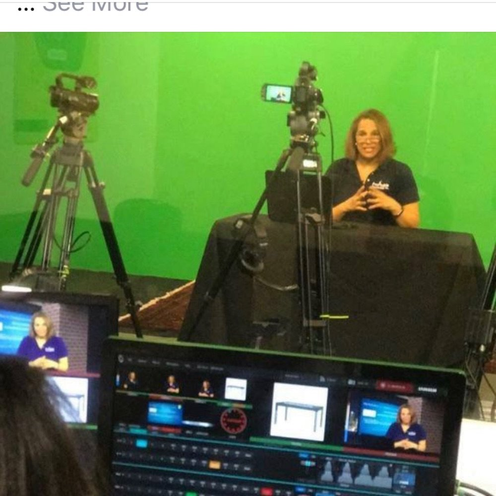 Dr. Trudy Beerman in PSI TV green screen studio with professional production equipment
